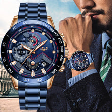 Load image into Gallery viewer, LIGE Men Watches Top Brand Luxury Stainless Steel Blue Waterproof Quartz Watch Men Fashion Chronograph Male Sport Military Watch