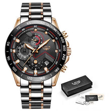 Load image into Gallery viewer, LIGE Men Watches Top Brand Luxury Stainless Steel Blue Waterproof Quartz Watch Men Fashion Chronograph Male Sport Military Watch