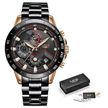 Load image into Gallery viewer, LIGE Men Watches Top Brand Luxury Stainless Steel Blue Waterproof Quartz Watch Men Fashion Chronograph Male Sport Military Watch