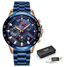 Load image into Gallery viewer, LIGE Men Watches Top Brand Luxury Stainless Steel Blue Waterproof Quartz Watch Men Fashion Chronograph Male Sport Military Watch