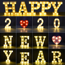 Load image into Gallery viewer, Luminous 26 English Alphabet Shiny LED Night Lamp 0-9 Digital Creative LED Night Light New Years Wedding Party Letter Decoration