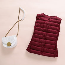 Load image into Gallery viewer, Ultralight Down Vest Women 2020 New Single-breasted Sleeveless Women Duck Down Waistcoat Puffy Padded Warm Vest Jacket