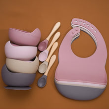 Load image into Gallery viewer, BPA Free Baby Silicone Tableware Waterproof Bib Flexible Saliva Towel Solid Color Sucker Bowl And Spoon For Children