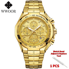 Load image into Gallery viewer, Luxury Gold on Stainless Steel Quartz Watch Men Waterproof Sport Chronograph