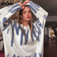 Load image into Gallery viewer, Aproms Elegant Green Striped Print Oversized Pullovers Women Winter O-Neck Loose Long Sweaters Streetwear Warm Outerwear 2020