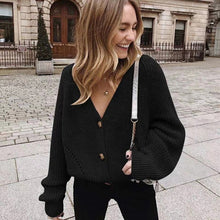 Load image into Gallery viewer, Zoki Women Knitted Cardigans Sweater Fashion Autumn Long Sleeve Loose Coat Casual Button Thick V Neck Solid Female Tops 2020