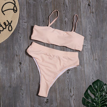 Load image into Gallery viewer, Minimalism Le Solid Swimwear High Waist Bikini Set New Brazilian Women Bikinis Swimsuit Female Bathing Suit Sexy Beach Wear
