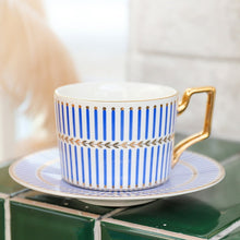 Load image into Gallery viewer, British Style Luxury Moroccan Coffee Cup and Saucer Set with Gold Handel Ceramic Cappuccino Afternoon Tea Cup 250ml
