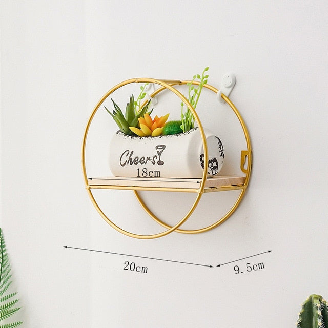 Hot Wooden Gold Storage Racks Hanging Decor Storage Box Flower Pot House Storage Rack Wall Book Figurines Display Crafts Shelves