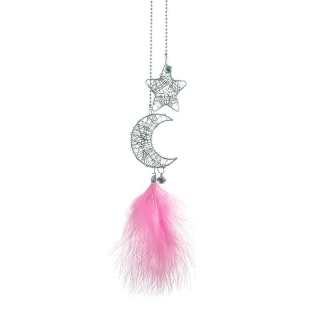 New Indian Style Dreamcatcher Moon Handmade Wind Chimes Wall Ornament Girls Room Decoration Feather Dream Catcher