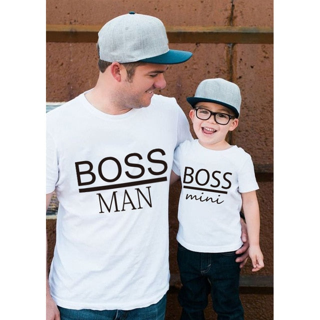 BOSS MAN and BOSS mini Little print Family Matching Father Son Kids Clothes Baby boy  Father and Son Family Look Summer Clothes