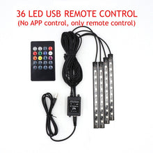Load image into Gallery viewer, LED Car Foot Light Ambient Lamp With USB Wireless Remote Music Control Multiple Modes Automotive Interior Decorative Lights
