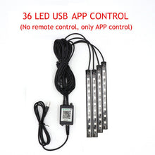 Load image into Gallery viewer, LED Car Foot Light Ambient Lamp With USB Wireless Remote Music Control Multiple Modes Automotive Interior Decorative Lights
