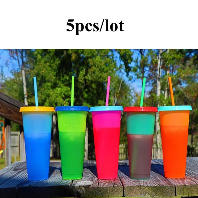Reusable Plastic Water Bottle Temperature Color Changing Cold Cup Magic Tumbler Personalized Father's Gift Bulk