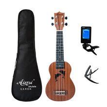 Load image into Gallery viewer, Aiersi brand 21 Inch student hawaii gecko ukelele factory price mahogany Soprano guitar 4 string Ukulele with bag capo tuner
