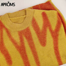 Load image into Gallery viewer, Aproms Elegant Green Striped Print Oversized Pullovers Women Winter O-Neck Loose Long Sweaters Streetwear Warm Outerwear 2020

