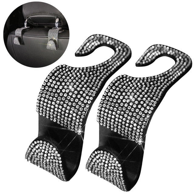 2Pcs Car Seat Hook Auto Coat Back Universal Headrest Mount Storage Holder Bling Rhinestones Hanger Car Interior Accessories