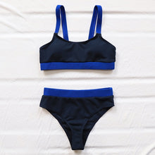 Load image into Gallery viewer, INGAGA High Waist Bikinis 2021 Swimsuits Bandeau Swimwear Women Splicing Biquini Beachwear Sports Ribbed Bathing Suits New
