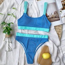 Load image into Gallery viewer, INGAGA High Waist Bikinis 2021 Swimsuits Bandeau Swimwear Women Splicing Biquini Beachwear Sports Ribbed Bathing Suits New
