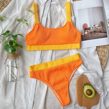 Load image into Gallery viewer, INGAGA High Waist Bikinis 2021 Swimsuits Bandeau Swimwear Women Splicing Biquini Beachwear Sports Ribbed Bathing Suits New
